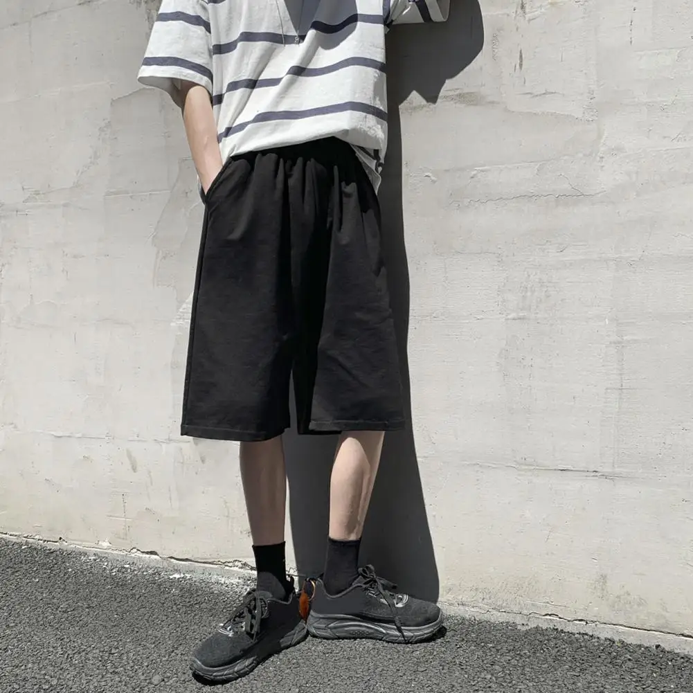 Straight Casual Shorts Men Clothing Summer New Korean Oversized Solid Color Simple Drawstring Baggy Male Sweatpants Shorts