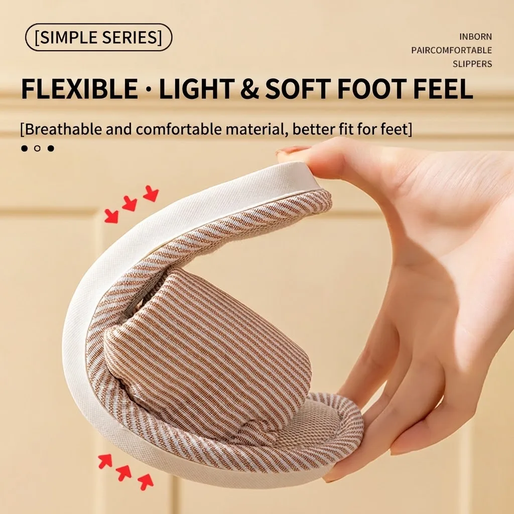 Breathable Flax Linen Slippers Women Men Striped Open Toe Indoor Slides Non-Slip Soft Sole Sweat Absorbing Home Floor House Shoe - view 5