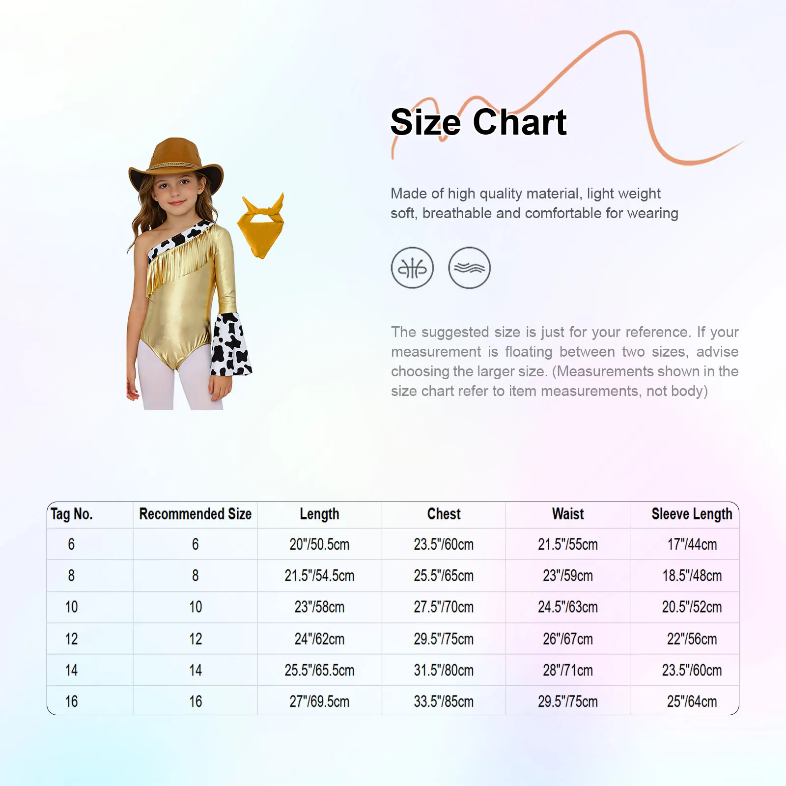 Kids Girls Western Cowgirl Costume Sets Fringed Metallic Crotch Press Buttons Bodysuit with Drawstring Hat And Bandanna Set view 6