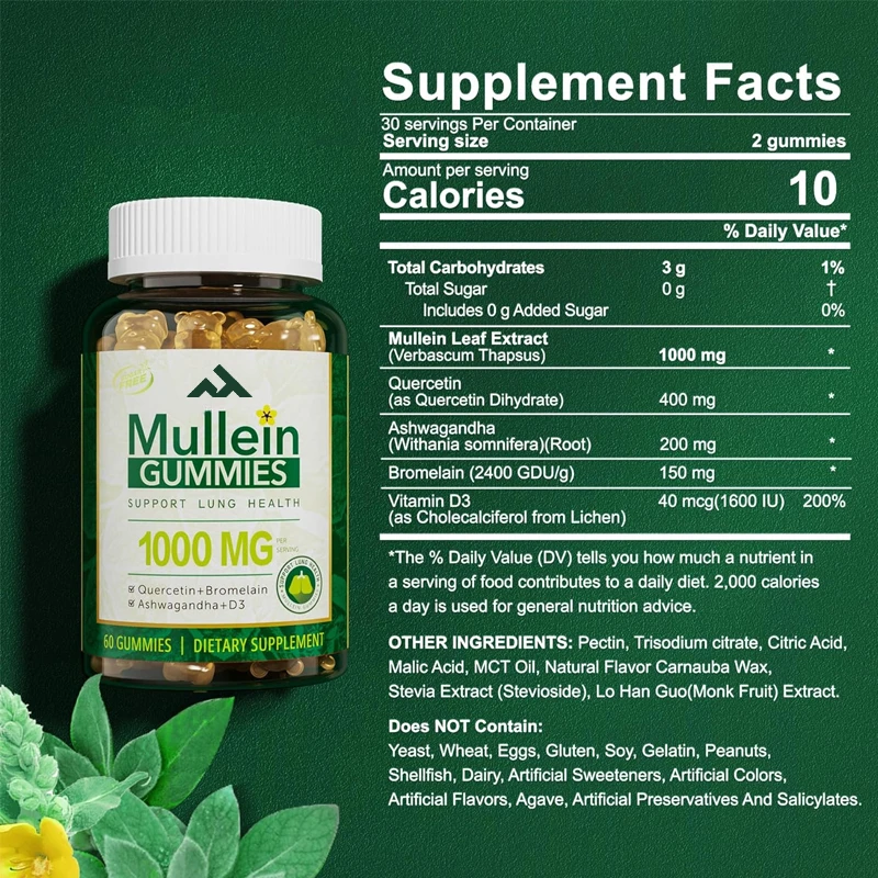 Mullein Lung Lobe Extract, Used As A Lung Cleansing Supplement for The Respiratory System, for Digestive Support, Vegetarian