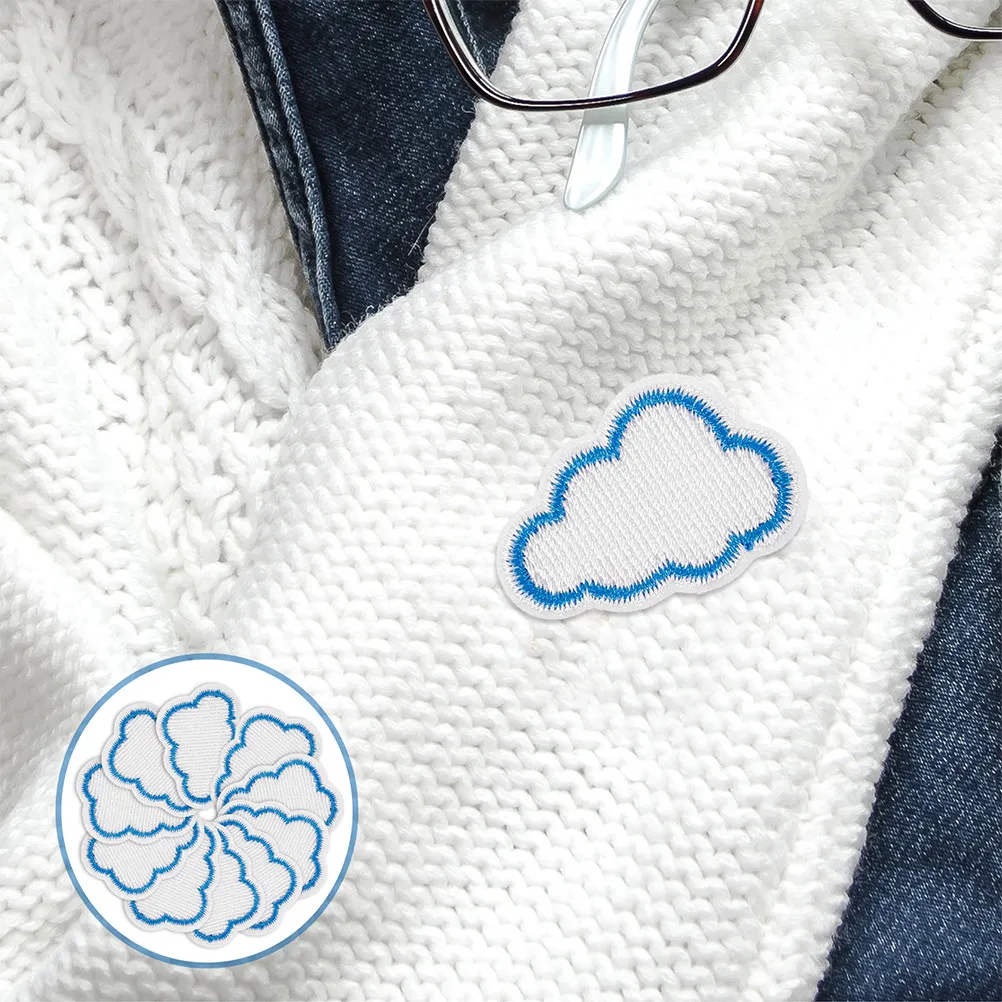 12Pcs Cloud Motif Embroidered Iron-on Patches Soft Fabric Decorative Appliques for Clothing Jackets Hats Bags DIY Projects