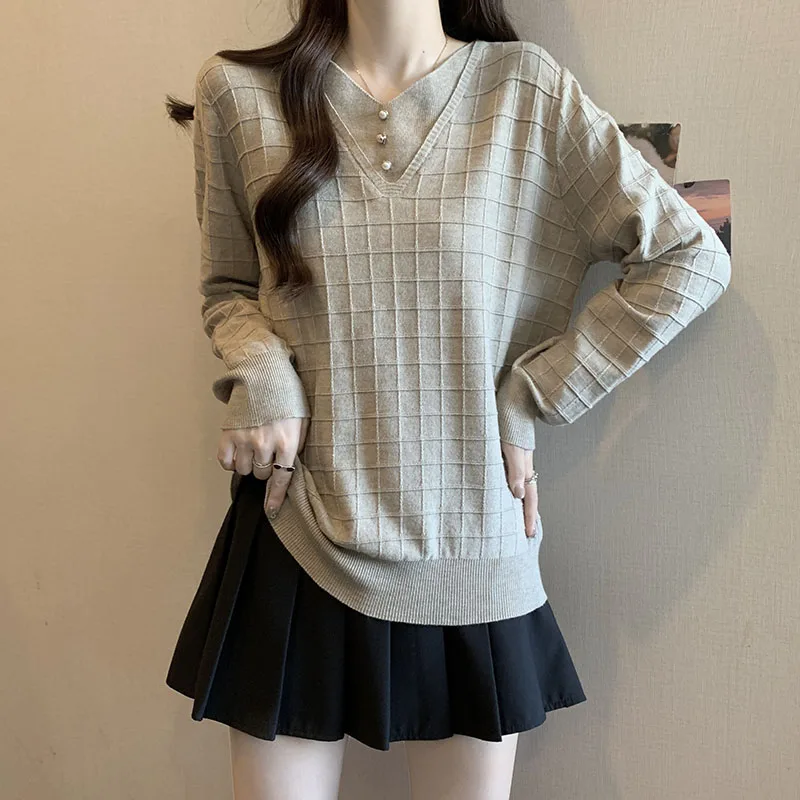 

Модный вязаный свитер с блестками, пуловер для женщин, трикотаж с длинным рукавом и v-образным вырезом, шикарные топы, свободные шикарные женские элегантные джемперы 2025