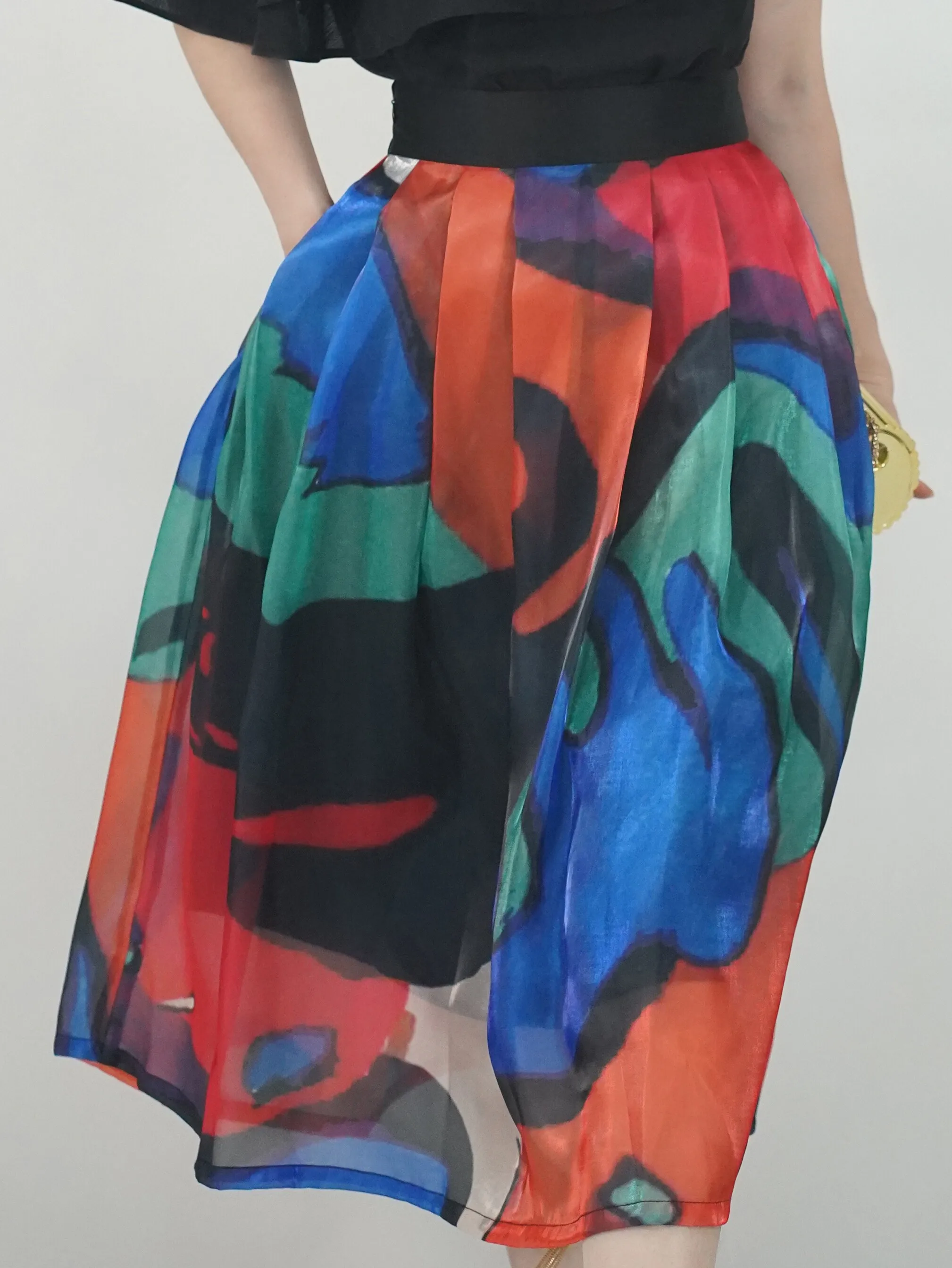 

Hand-Painted High-Waisted Abstract ist Skirt Fluffy Midi Skirt A-Line Skirt Artistic Holiday-Inspired Women's Faion