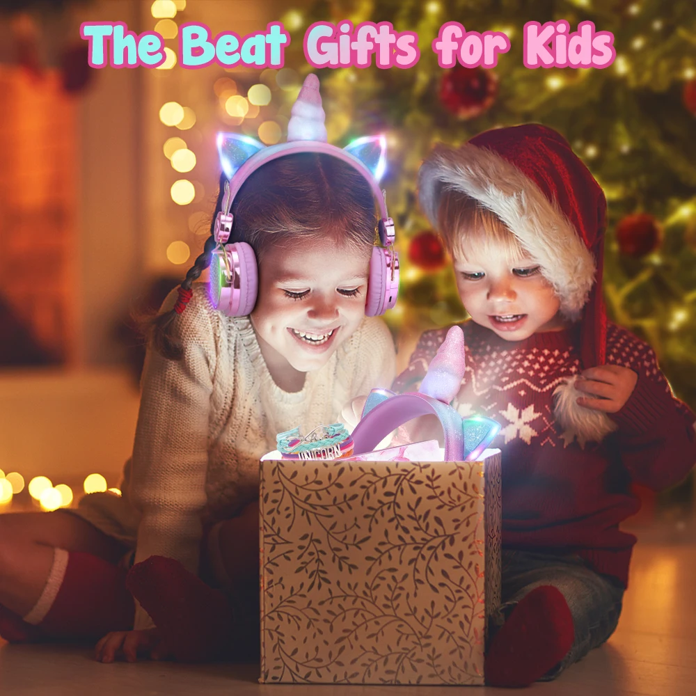 Wireless Bluetooth Headset Glow Lights Unicorn Headphones for Children Music Stereo with MIC Kids Girls Christmas Gifts Helmets