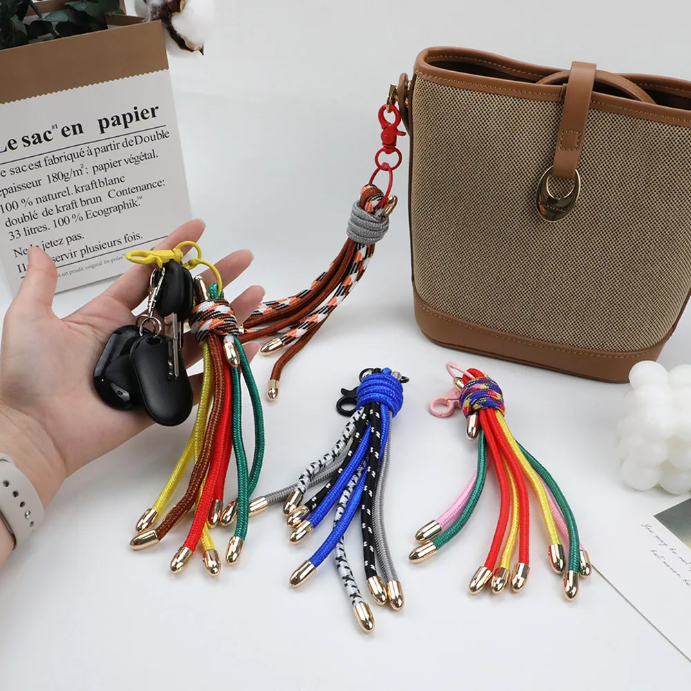 Hot Korean Colour Nylon Handmade Rope Keychain Fashion Tassel  Pendant Bag Decoration Retro Woven Rope Keychain Bag Pendant Gift