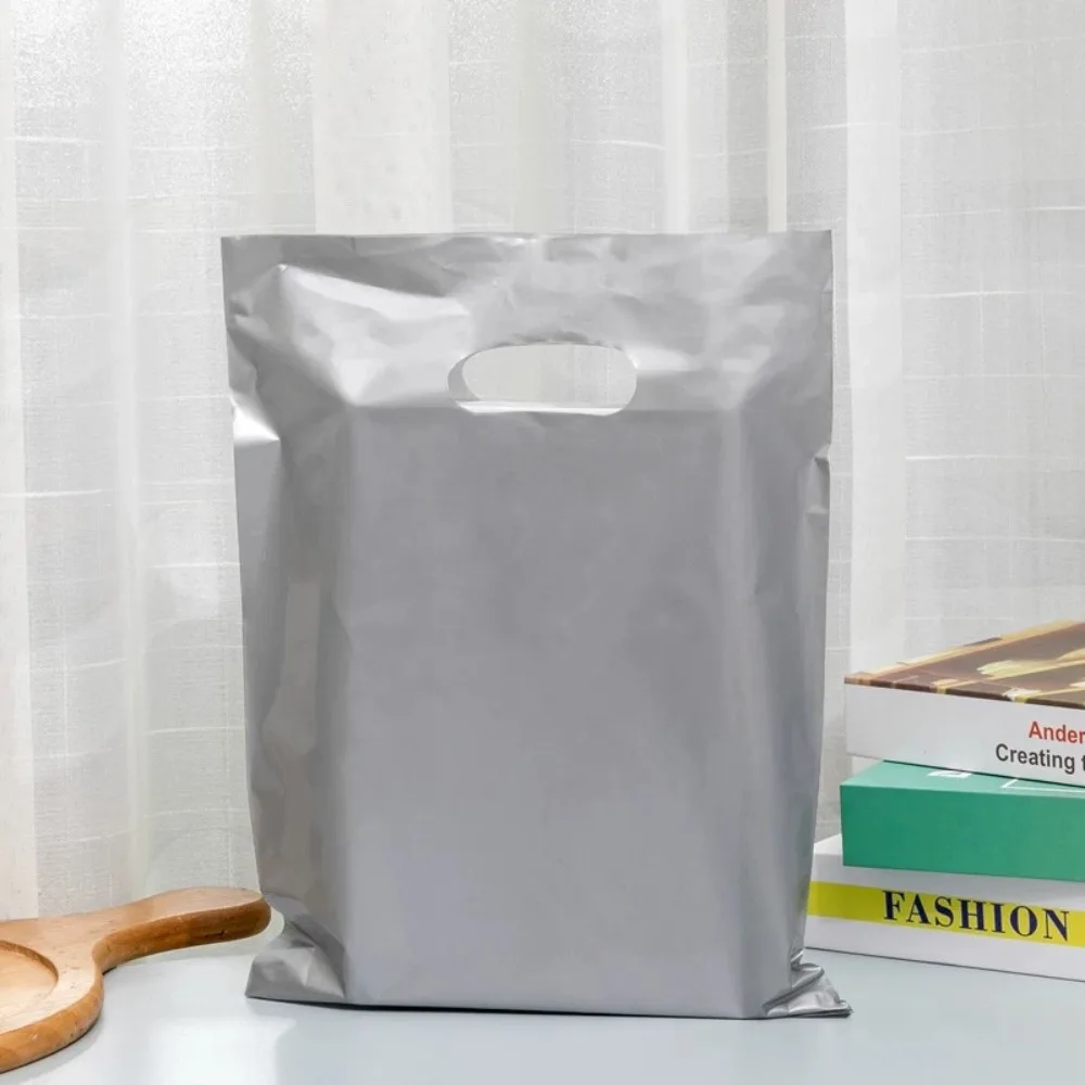50 PCS Flat Mouth Shopping Bag Die Cut Handle Reinforced Retail Carry Case Heat Sealed Glossy Gift Packaging Bag For Birthday