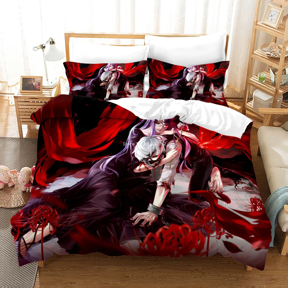 Horror Anime Tokyo Ghoul Print Bedding Set Adult Children Cartoon Duvet Cover Pillowcase Double Queen Large Size