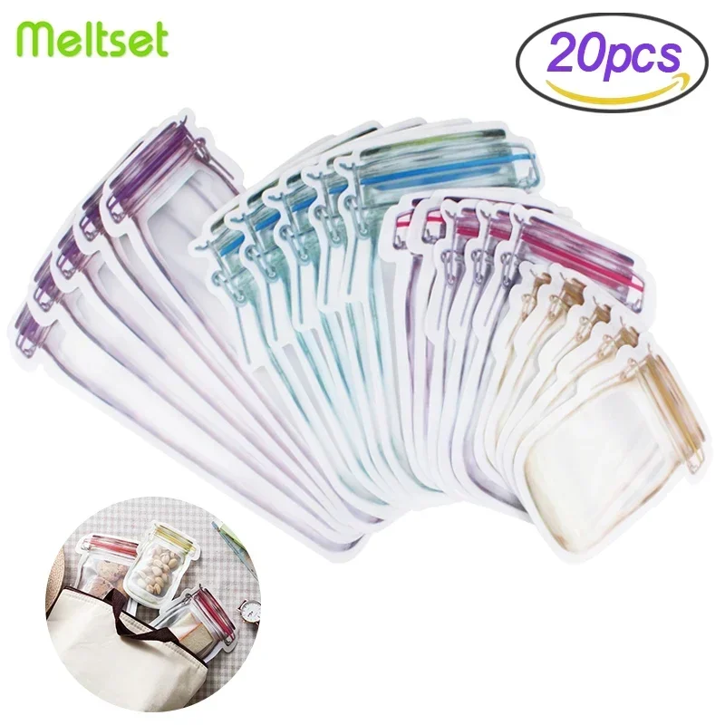 Portable Reusable Jar Bottles Bags Seal Food Container Food Snack Zipper Bags Travel Food Candy Ziplock Bags 2024