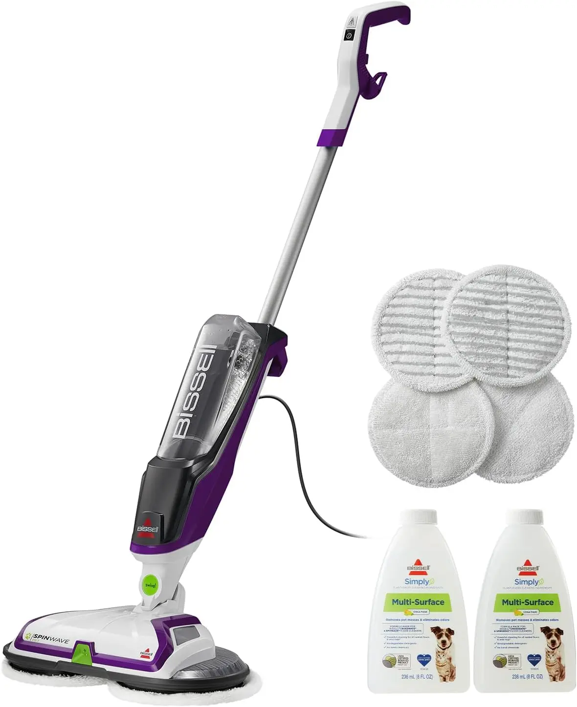 SpinWave Pet Hard Floor Corded Spin Mop, 20399 | Washable pads for stain removal; pet-formula compatible; electric spin mop for