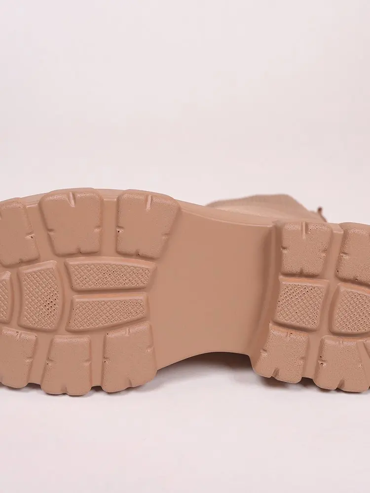 حذاء برقبة كاحل محبوك غير رسمي للنساء ، بقاع سميك ، حذاء جوارب للأزواج ، مقاس كبير ، فاخر ، جديد ، #6