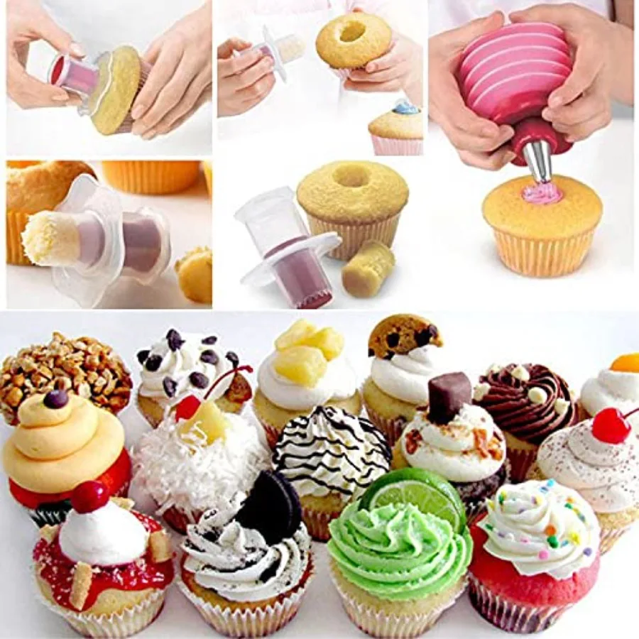 3 шт. пластиковый инструмент для удаления сердцевины торта, плунжер для кексов, форсунка для выпечки и инжектор для кексов, украшение глазури, набор из 3 предметов из нержавеющей стали Ste