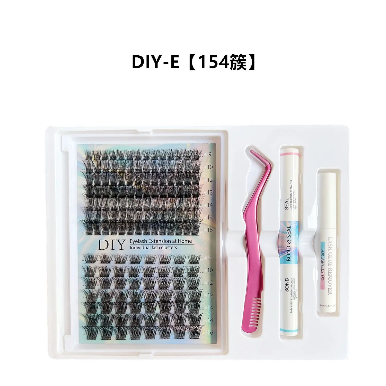 DIY Lash Extension Mix Styles Lash Clusters แต่ละกับ Bond & Seal Remover แหนบแปรงขนตาสําหรับ Self Application แต่งหน้า