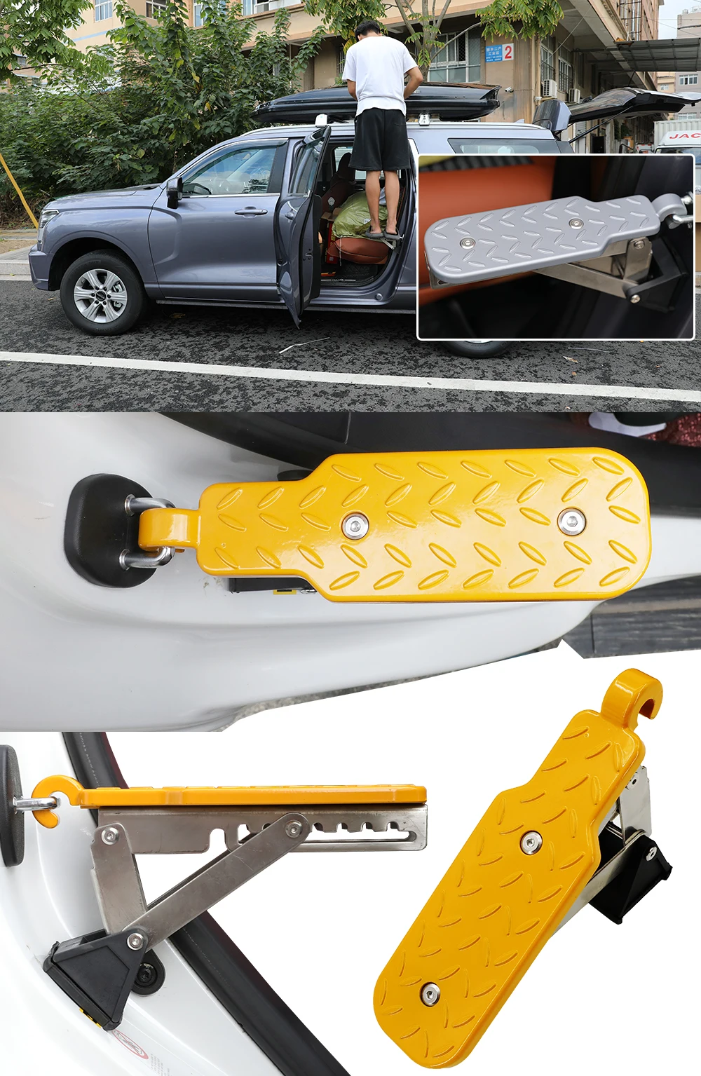 Pedal Plegable Para Puerta De Coche Con Martillo De Seguridad - Soporta 200 Kg, Aleación De Aluminio, Universal Para SUV/Jeep/RV