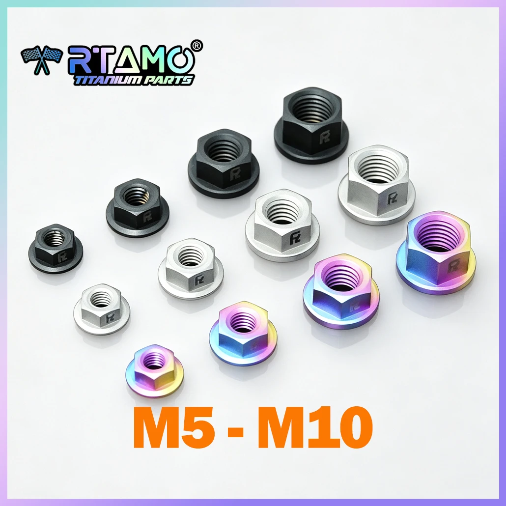 RTAMO M5 M6 M8 M10 Gr5 Titanium Nut Matte Flangle Nut Sandblasted Nut Bolt for Bike Motorcycle