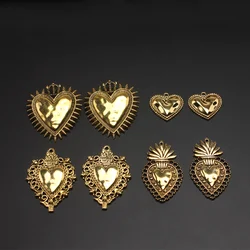 8pcs Antique Gold Color Mix Sacred Heart Pendant DIY Charms Catholic Earring Necklace Jewelry Artifact Making P1600