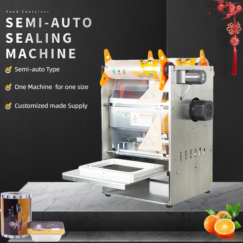 Food Containers Semi  Automatic Vacuum Tray Sealer Sealing Machine for Meat Beef Fish