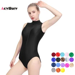 AOYLISEY Women Black Sleeveless Ballet Dance Leotards V-neck Gymnastics Bodysuits Romper Skinny Workout Stage Halloween Costumes