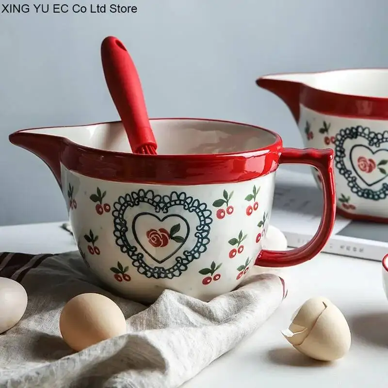 Kitchen Supplies, Ceramic Mixing Bowls with Handles, Salad Bowls, Large Capacity Baking Bowls, Home Kitchens, Snacks，Tableware