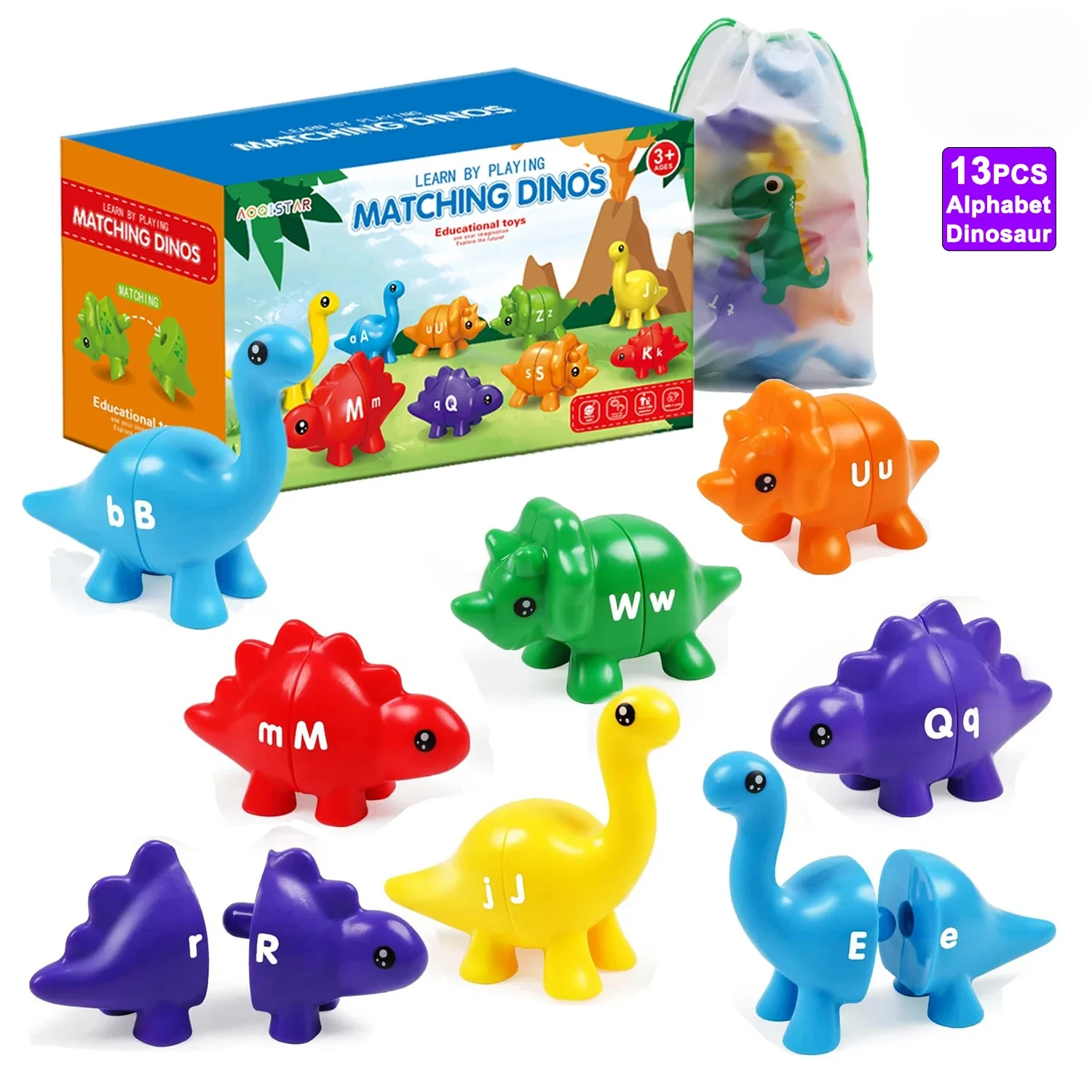 

Dinosaur Matching Game Toys Alphabet Matching / Number Matching Montessori Toy for Kids Learning Colors Numbers Letters Toy