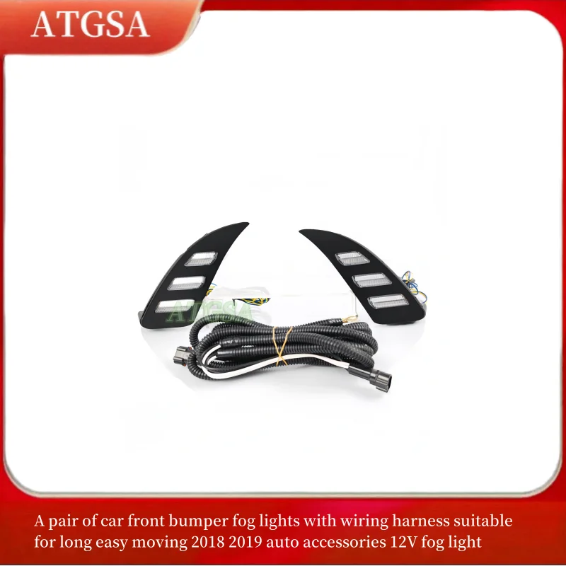 

ATGSA car front bumper fog lights with wiring harness suitable for long easy moving 2018 2019 auto accessories 12V fog light