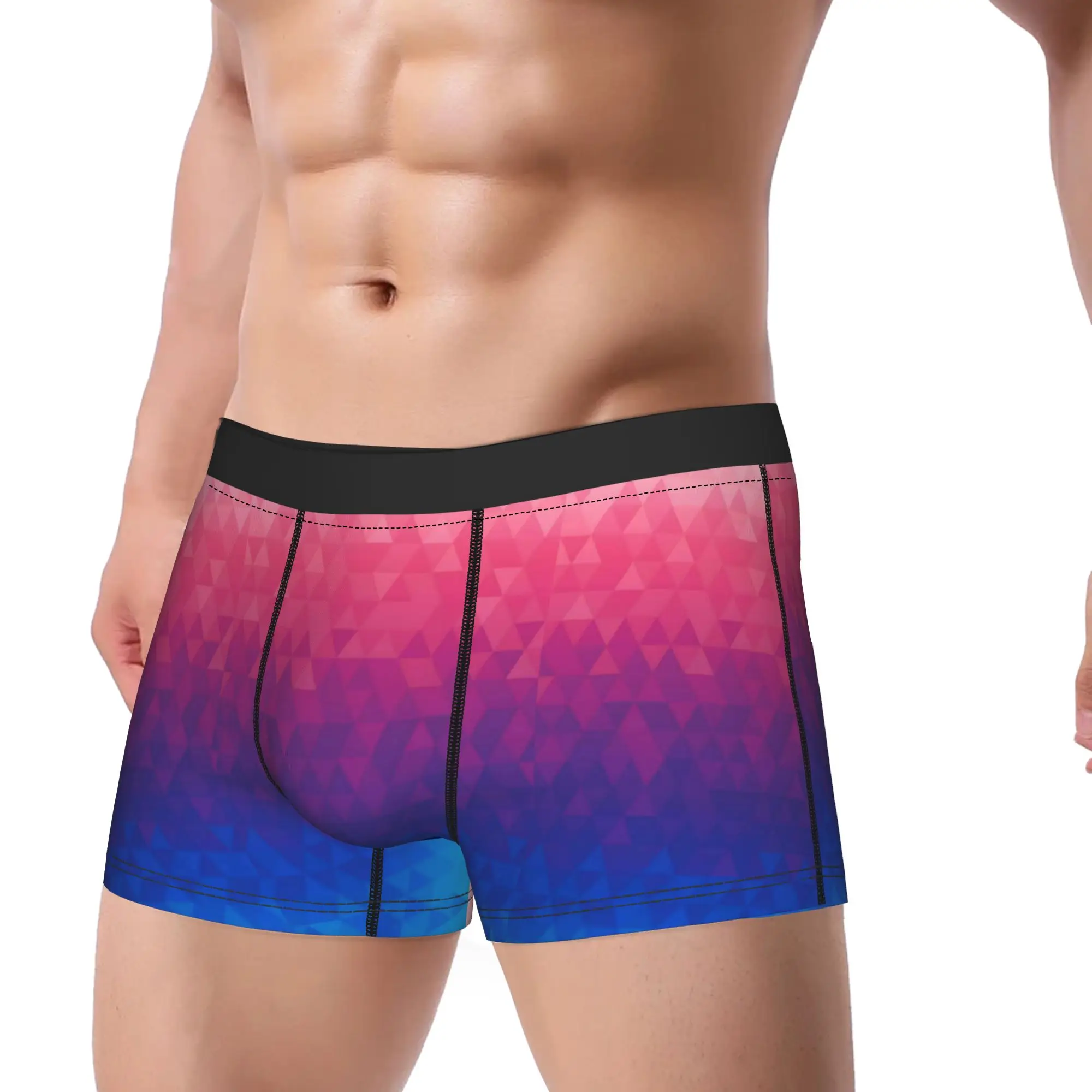 Pink Purple Blue Vertical Gradient Triangle Mosaic Underwear Boxershorts High Quality Men's Panties Shorts Briefs Present
