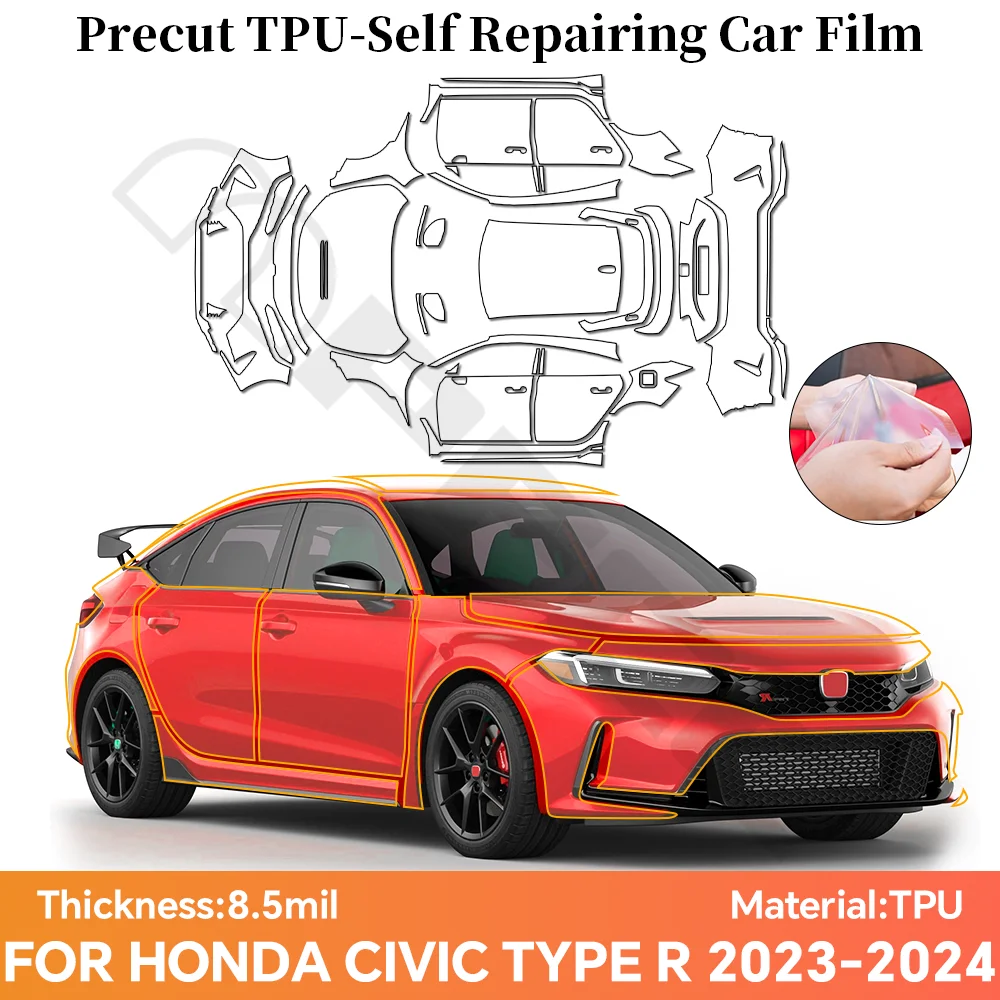 

Защитная пленка PPF из ТПУ 8.5mil для Honda Civic Type R 2023-2024, предварительно вырезанная, прозрачная, антицарапийная, для кузова автомобиля, комплект аксессуаров