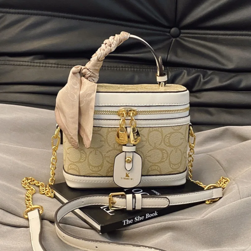 

High-end fashion vintage printed women's small square handbag, new box bag, casual shoulder and crossbody bag