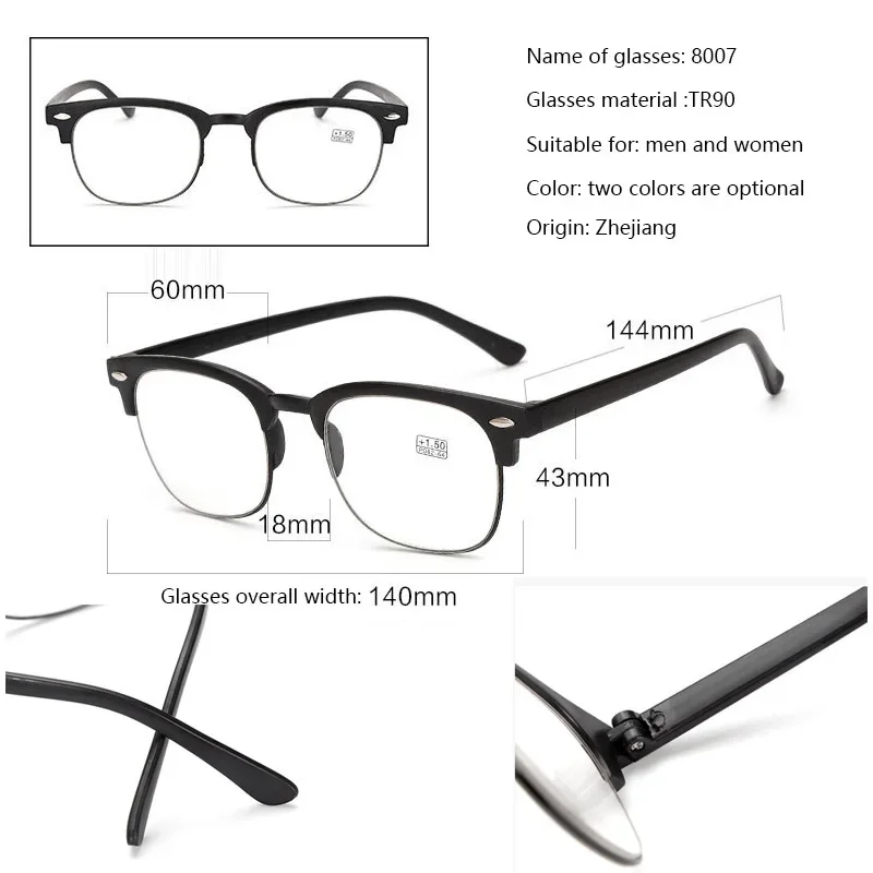 Large Rivet Reading Glasses New TR90 Collapsible Floor Stand Fashion Ultra Light Presbyopia Eyeglasses Men And Women +1.0+4.0