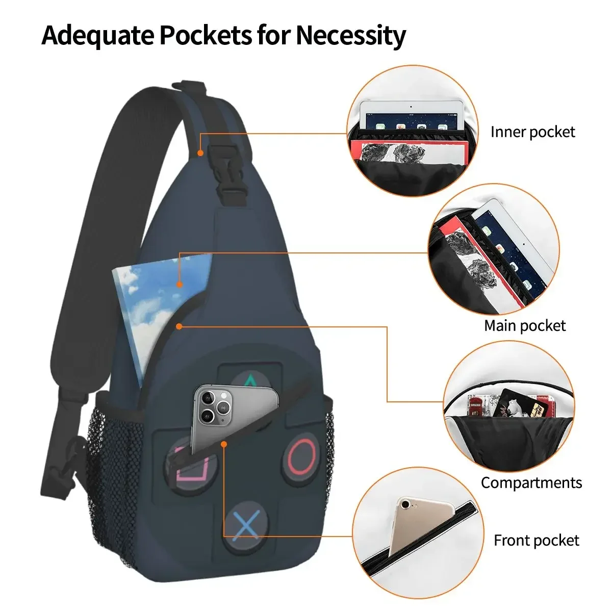 Controller Buttons Sling Bag Chest Crossbody Shoulder Sling Backpack Hiking Travel Daypacks Video Game Men Women School Bags