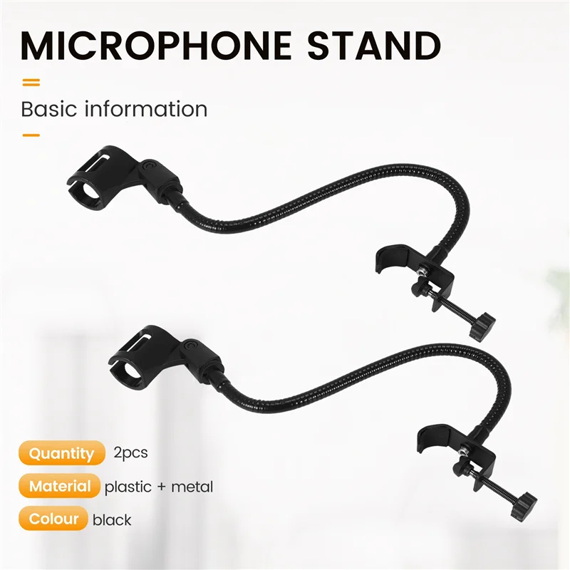 

ABUE-2 Pcs Microphone Adjustable Stand Flexible Gooseneck Desktop Stands Desk Clamp Recording Equipment For Meeting Lecture