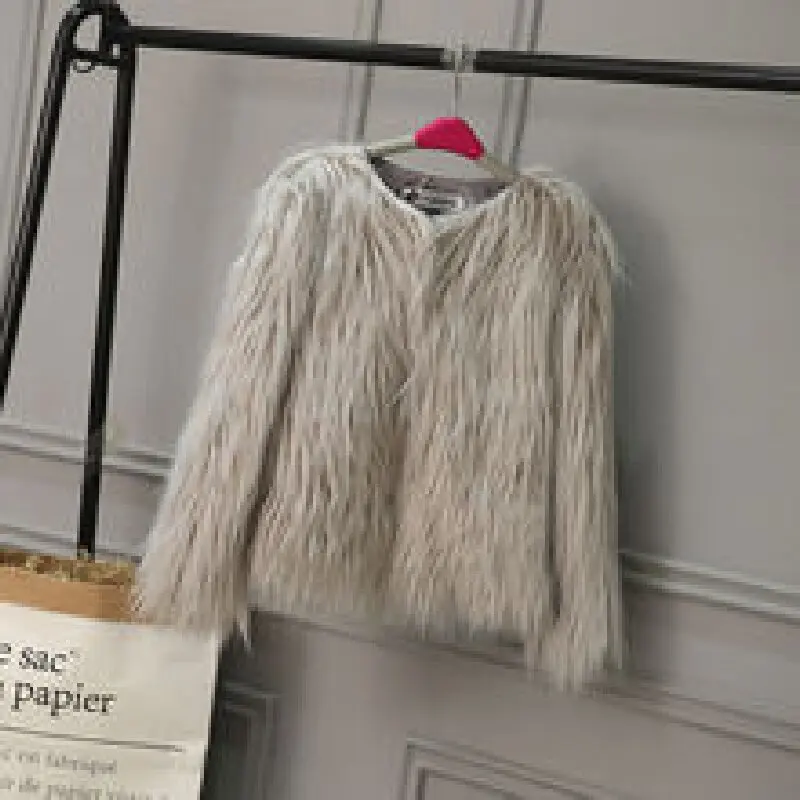 Imitatie namaakbontjas dames herfst winter pluche lange mouwen warme top temperament v-hals effen kleur veelzijdige jas