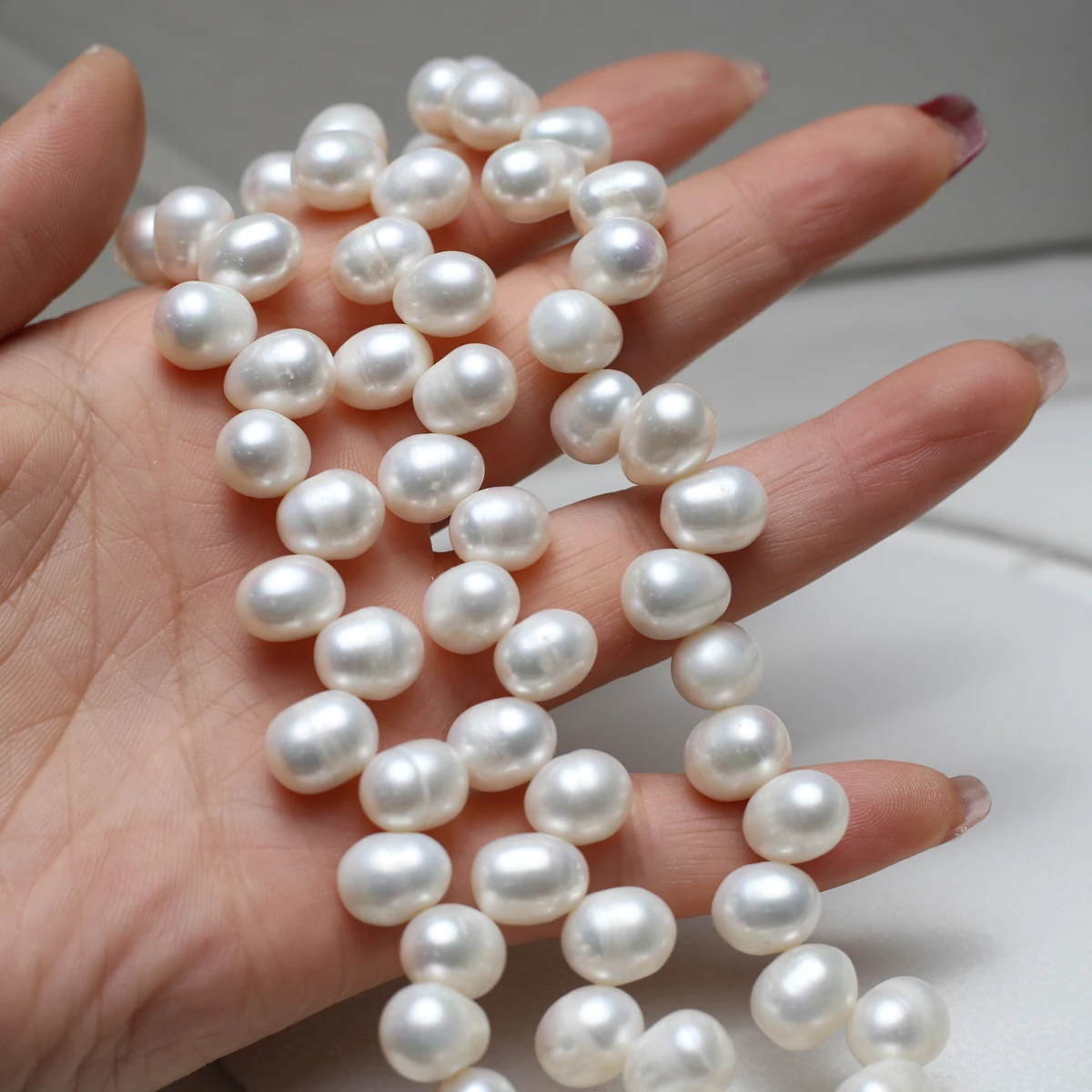 

9-10mm Natural Freshwater Pearls Rice Shaped 37 Holes Loose Beads for Jewelry Making Supplies DIY Necklace Bracelet Accessories