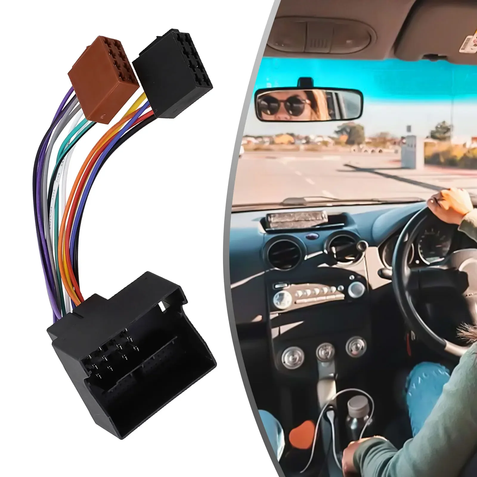 For Bora For Golf Cable Connector Plug Radio Wiring Harness Black Non-deformation Wear-resistant 12V 220mm ABS