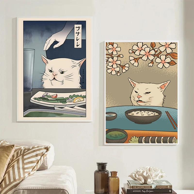 Funny Japanese Woman Yelling At Cat Doge Meme Poster and Prints Canvas Printing Wall Art Picture for Living Room Home Decoration