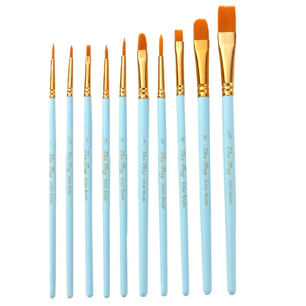 

10 Pcs Painting Brush Set Watercolor Gouache Brushes Adult Use Nylon Wool Copper Tube Wood Handle Supplies