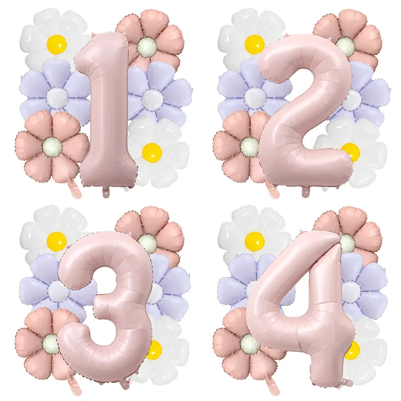 Conjunto de 7 Balões de Filme de Alumínio Rosa e Roxo de 18 Polegadas, Balões Digitais de Aniversário Rosa de 32 Polegadas, Decoração para Casamento e Chá de Bebê