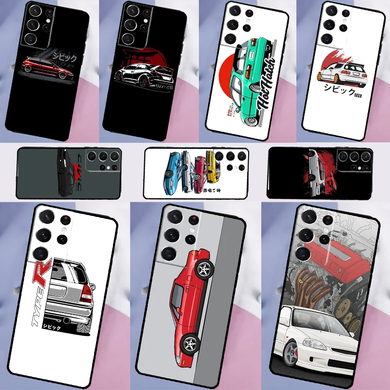 JDM Type R Civic Sport Car Case For Samsung Galaxy S23 S22 Ultra S21 S10 S9 S20 Plus Note 10 20 S20 FE S21 FE Back Cover