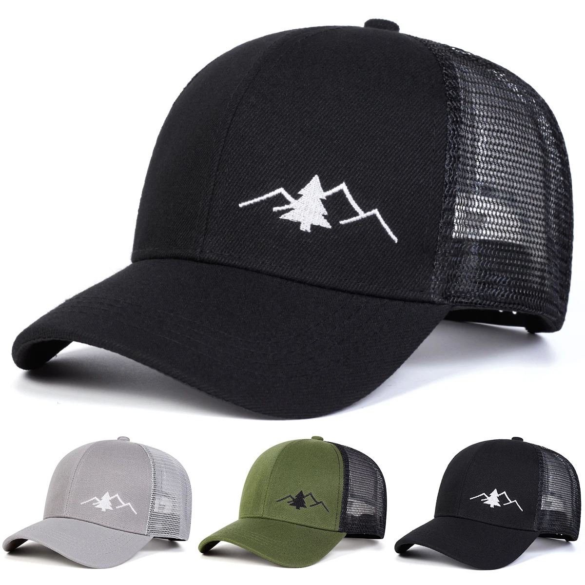 Unisex Mountain Trees Embroidery Baseball Net Caps Spring and Summer Outdoor Adjustable Casual Hats Sunscreen Hat Sports Cap