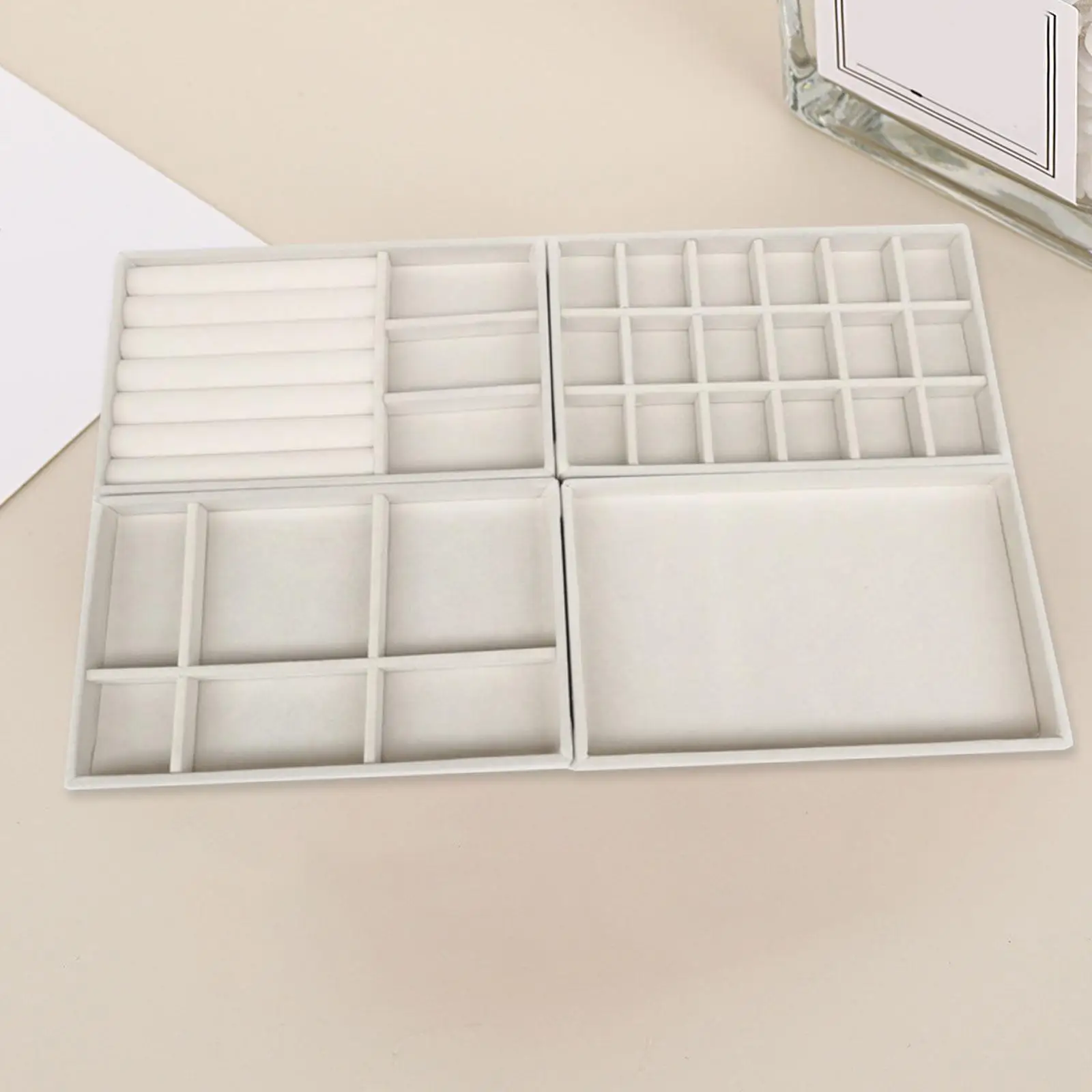 

4x Stackable Jewelry Trays Organizer, Durable Insert Divider Holder Display Case Showcase for Women Displaying Watch