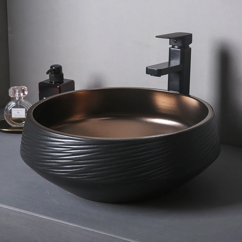 Black Table Basin Light Luxury Ceramic Bathroom Sinks modern Bathroom fixtures Black Gold Glaze Creative Wash basin Kitchen Sink