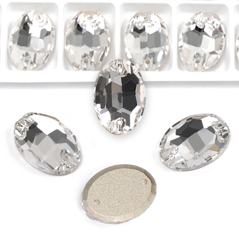 Pubrilex Ovale Aufnähsteine Flache Rückseite Bastel-Strass Nähkristall mit Kantenabschrägung für Kleidung und Accessoires – Detail 6