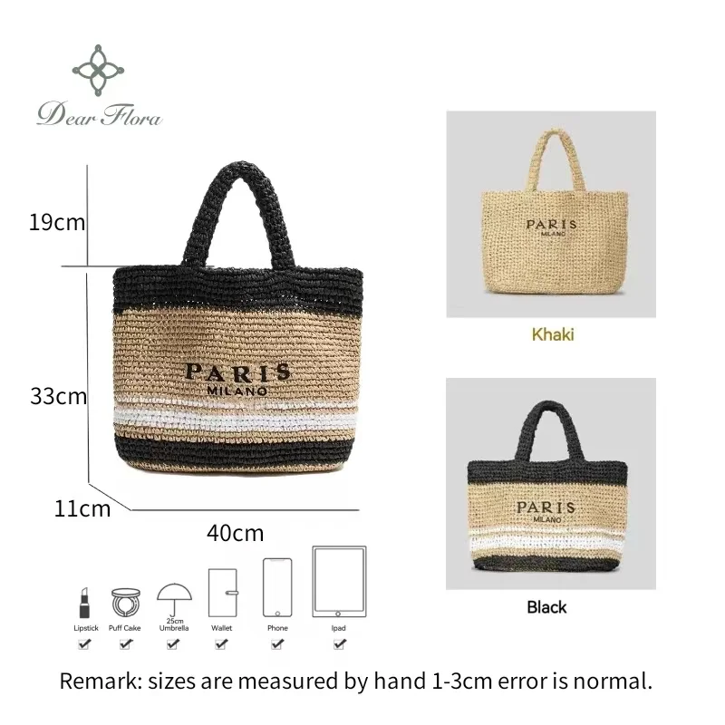 Women\'s Fashion Large Capacity Handmade Straw Knitting Tote Bag Summer Travel Beach Shoulder Bags Casual Simple Portable Handbag