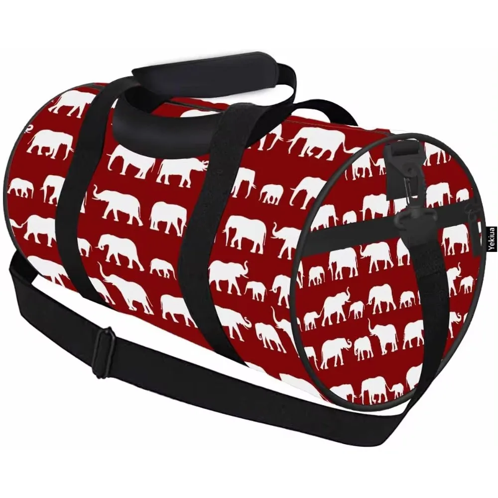 

Elephant Sports Duffle Bag African Elephants Men Women Weekender Bag for Traveling Tote Gym Bag Shoulder Overnight Bag White Red