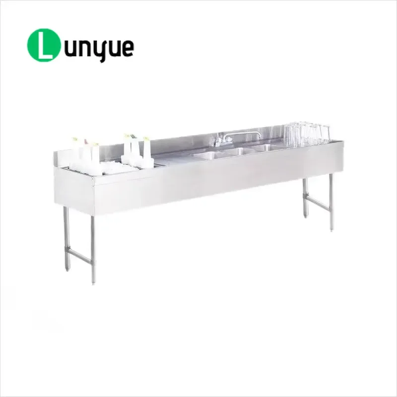 Custom Stainless Steel Commercial Bar Sink with Double Drain Board 3 Slot American Style for Hotel Restaurant Kitchen Heavy