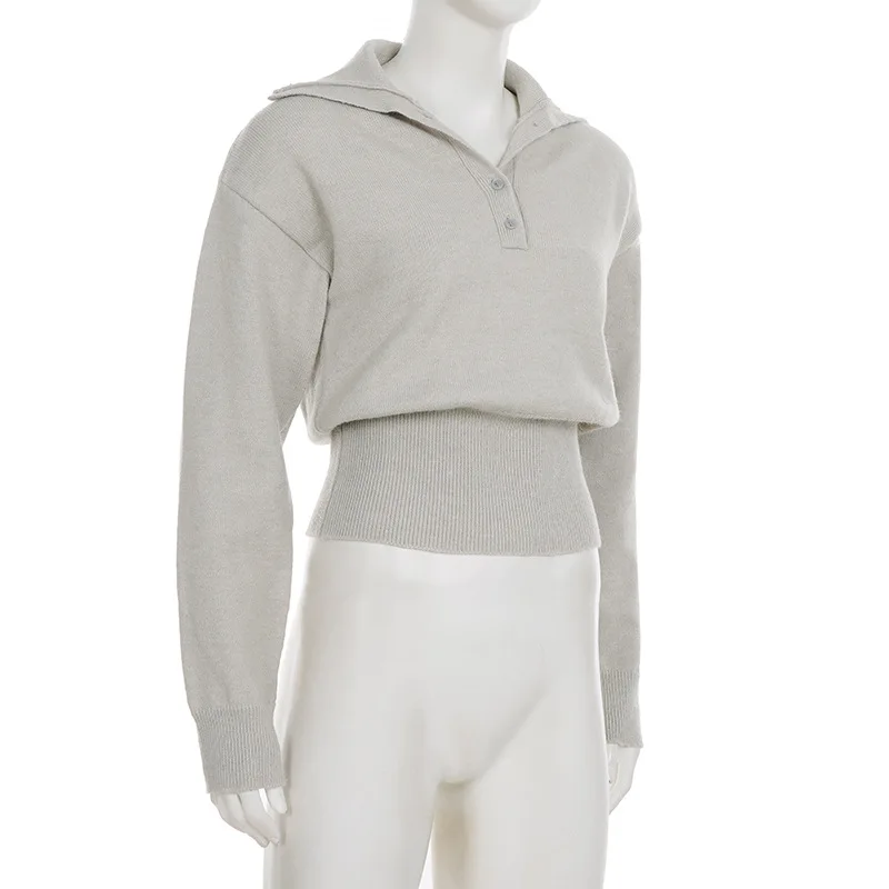 

Casual Style Solid Color Waist Knitted Top Loose Long Sleeve Women's Sweater