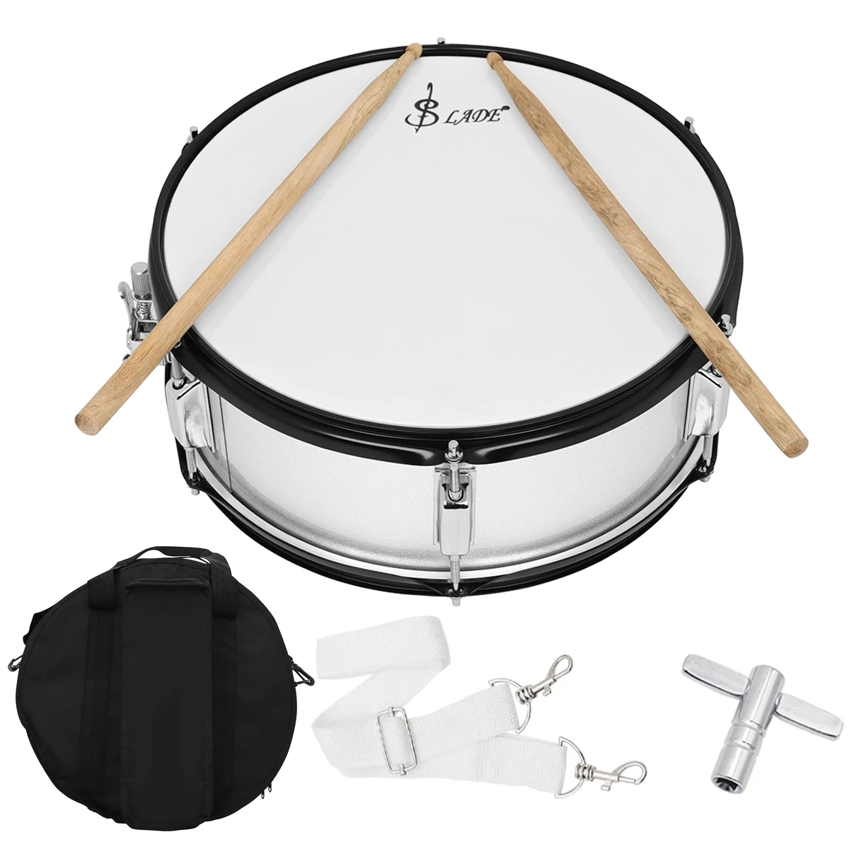 

SLADE 14 Inch Silver Snare Drum Set with Drumsticks Shoulder Strap Drum Key Bag for Students Beginners Percussion Instrument