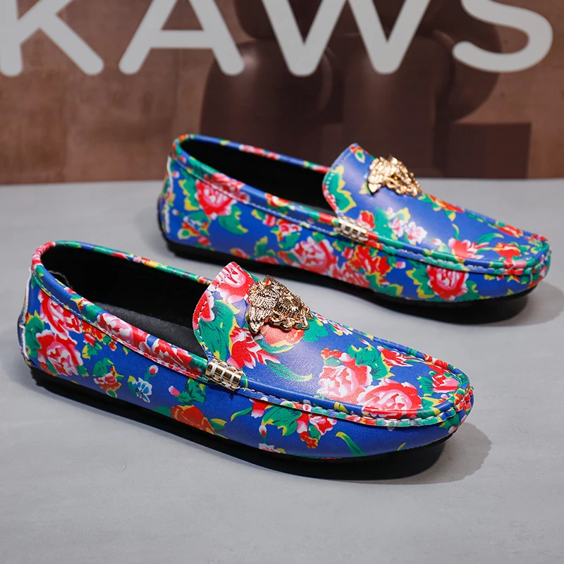 

Fashion Designer Men's Loafers Big Size 38-48 Luxury Brand Social Shoe Male Driving Shoes Blue Print Leather Casual Shoes Men