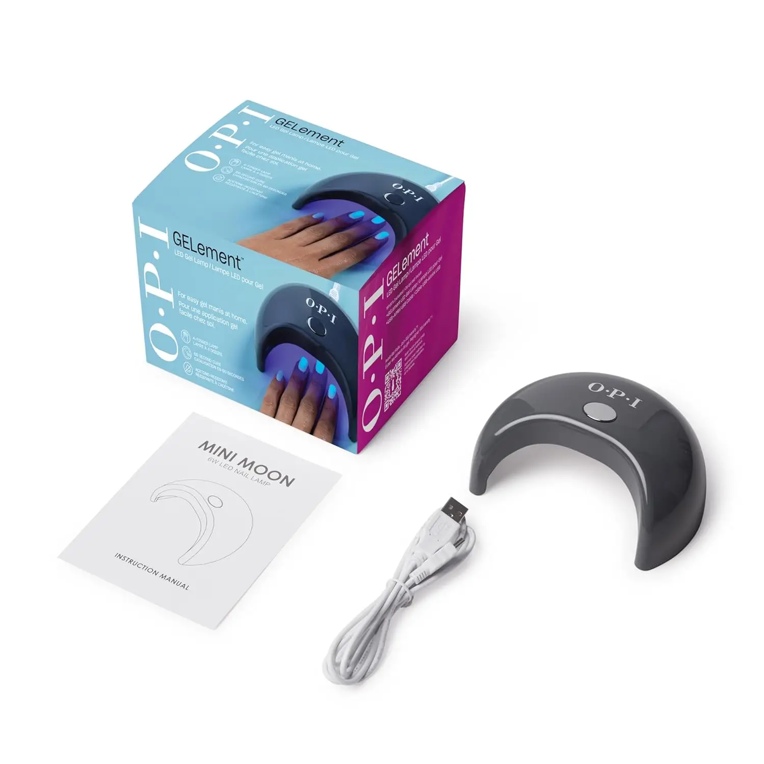 مصباح معالجة LED من OPI GELement لطلاء الأظافر الجل، تصميم بأربعة أصابع، داخلي عاكس، مؤقت 60 ثانية