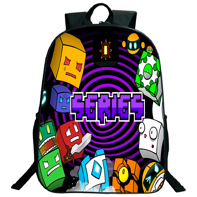 Large Capacity Geometry Dash Backpack for Teenage Students Travel Knapsack Boys Softback School Bags Kids Bookbag Laptop Bag