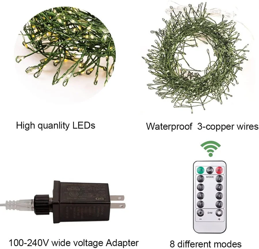 75m 2000 led firecracker luzes da corda ao ar livre plug in fio verde cluster luzes de fadas com controle remoto para plantas decoração da árvore